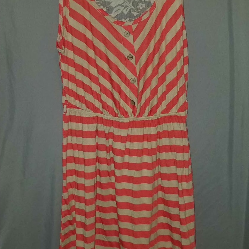 Edge Orange & Cream colored Sleeveless V-neck Midi Sundress